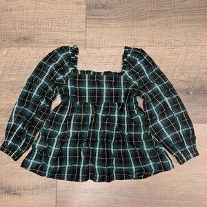 Old Navy Long-Sleeve Ruffle-Trim Plaid Top